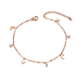 Rose Anklet Star Moon CZ Stone Charm Stainless Steel Holiday Jewelry