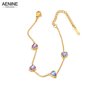 Heart Chain Bracelet 18K Plated Stainless Steel Charm Jewelry