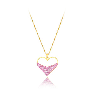 Rhinestone Heart Pendant Necklace Stainless Steel Choker