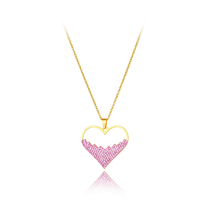 Rhinestone Heart Pendant Necklace Stainless Steel Choker