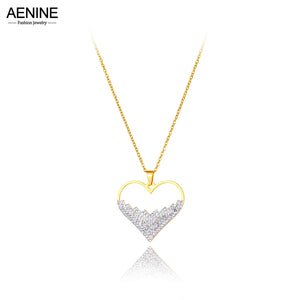 Rhinestone Heart Pendant Necklace Stainless Steel Choker