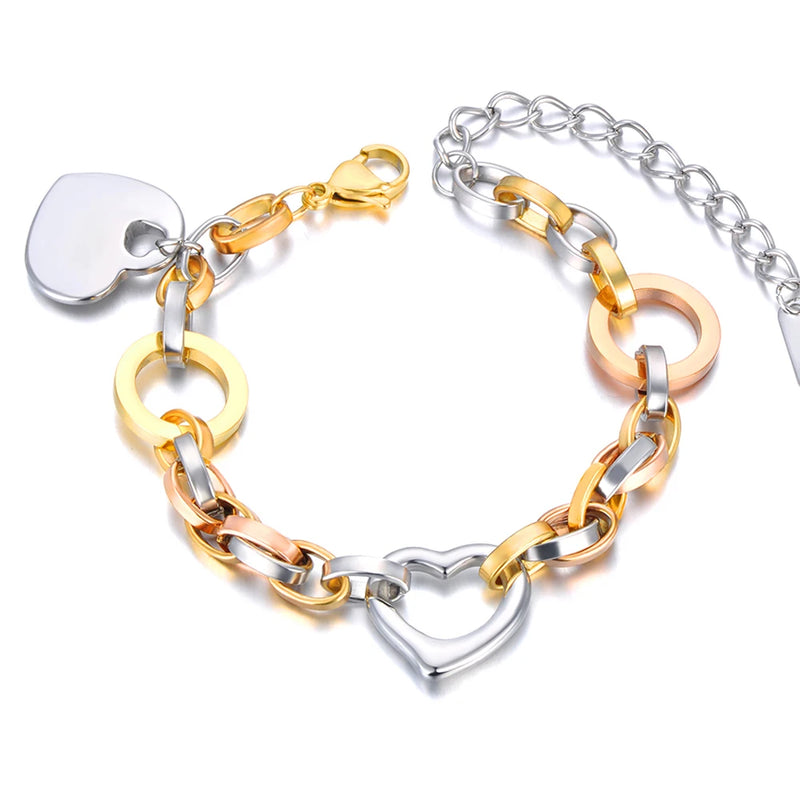 Three Heart Charm Bracelets Geometric Chain Link Bracelet