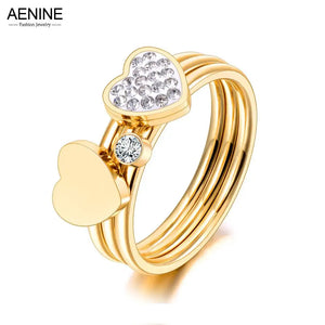 Mosaic CZ Crystal Heart Ring Stainless Steel Wedding Engagement AR21032