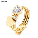 Mosaic CZ Crystal Heart Ring Stainless Steel Wedding Engagement AR21032