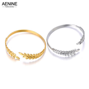 316L Stainless Steel Leaf Charm Bracelet For Women AB23133