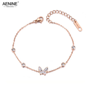 Bohemia Butterfly Charm Girl's Bracelet Stainless Steel CZ Link Chain Bracelet