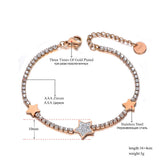 Rhinestone Star Charm Bracelet Stainless Steel CZ Link Chain