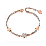 Rhinestone Star Charm Bracelet Stainless Steel CZ Link Chain