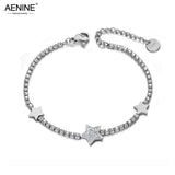 Rhinestone Star Charm Bracelet Stainless Steel CZ Link Chain