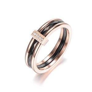 Mosaic CZ Crystal Rose Engagement Ring Stainless Steel Wedding Band AR18001