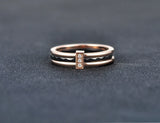 Mosaic CZ Crystal Rose Engagement Ring Stainless Steel Wedding Band AR18001
