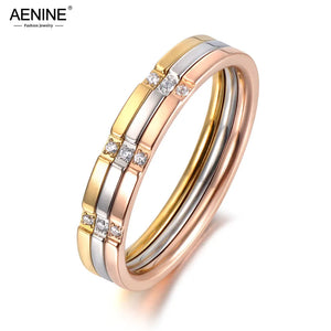 Colorful Mosaic CZ Crystal Rings Titanium Steel AR19055