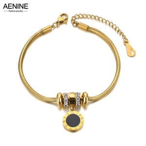 Stainless Steel CZ Charm Bracelet Boho Roman Numeral Chain Link AB21067