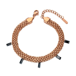 Titanium Steel Chain & Link Bracelet CZ Crystal Charm Bohemia AB20060