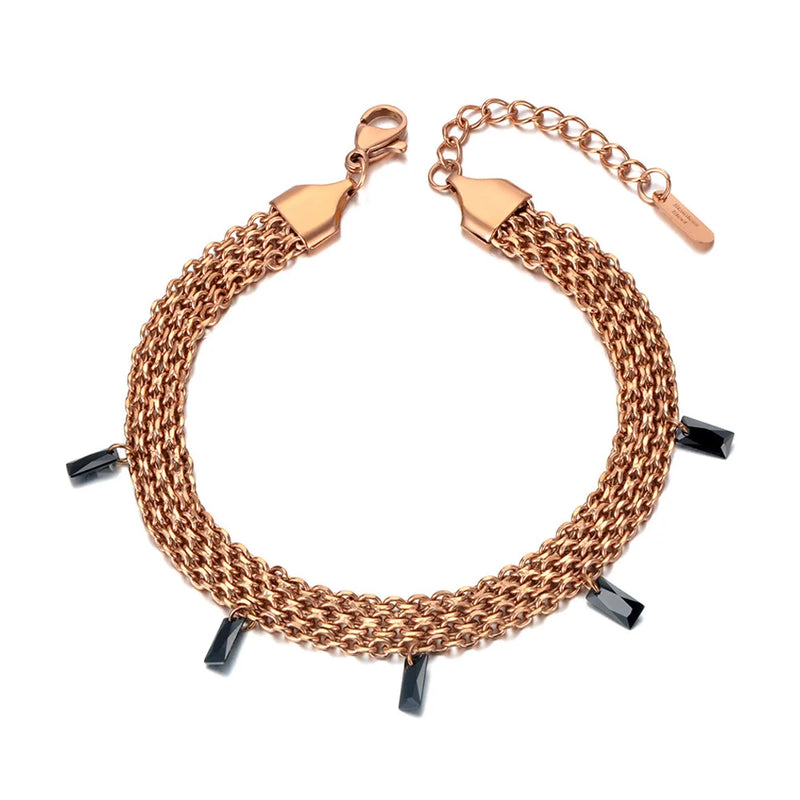 Titanium Steel Chain & Link Bracelet CZ Crystal Charm Bohemia AB20060