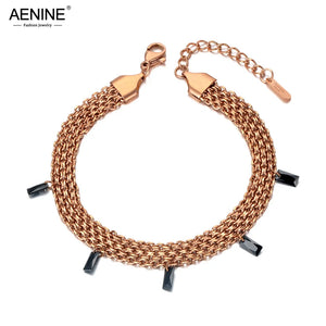 Titanium Steel Chain & Link Bracelet CZ Crystal Charm Bohemia AB20060