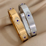 Crystal Evil Eyes Stainless Steel Bracelet Rhinestone Lucky Eye Bangle