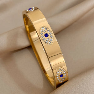 Crystal Evil Eyes Stainless Steel Bracelet Rhinestone Lucky Eye Bangle