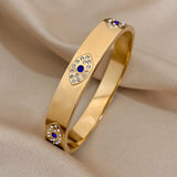 Crystal Evil Eyes Stainless Steel Bracelet Rhinestone Lucky Eye Bangle