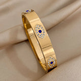 Crystal Evil Eyes Stainless Steel Bracelet Rhinestone Lucky Eye Bangle