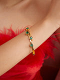 Green Pink CZ Heart Bracelet Stainless Steel Women Cuff Daily Jewelry
