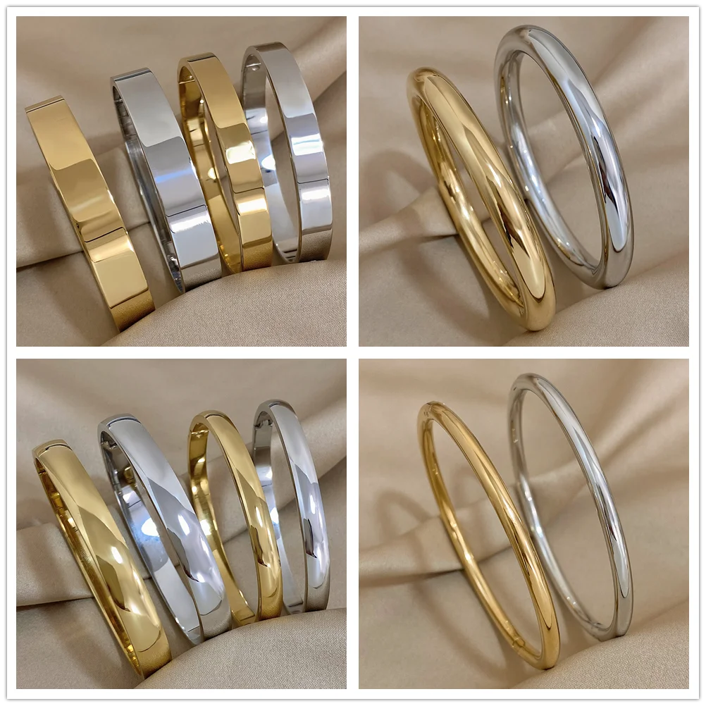 Vintage Classic Stainless Steel Bracelet for Women 18K Plated Bangle