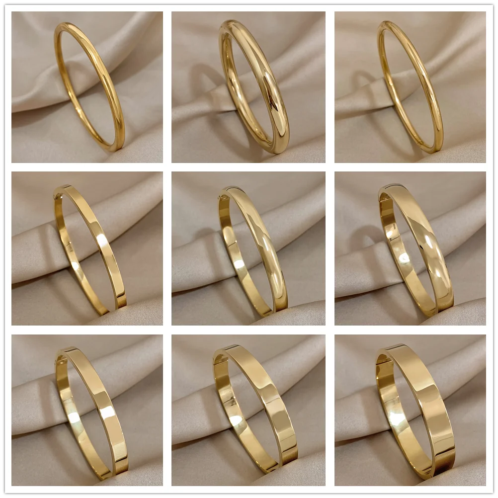 Vintage Classic Stainless Steel Bracelet for Women 18K Plated Bangle