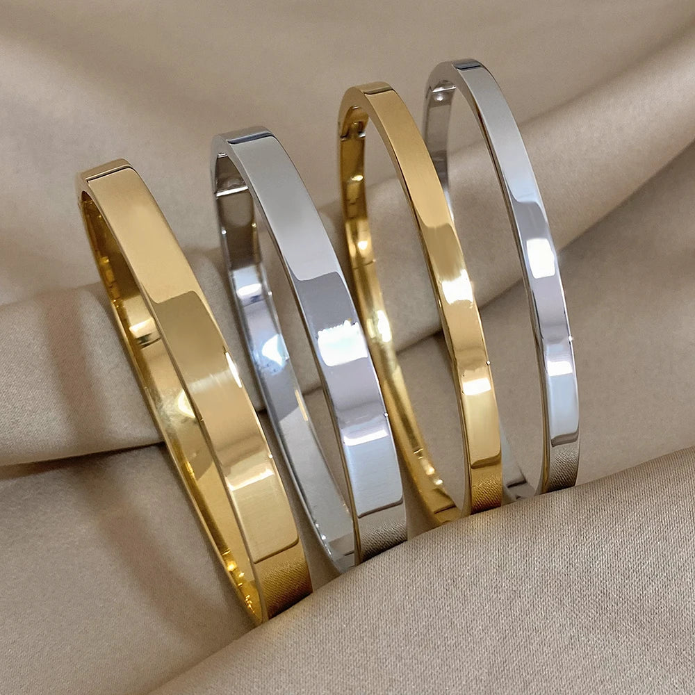 Vintage Classic Stainless Steel Bracelet for Women 18K Plated Bangle