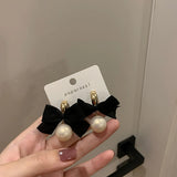 Lace Bowknot Pearl Drop Earrings Sweet Korea Women Lovely Earrings