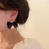 Lace Bowknot Pearl Drop Earrings Sweet Korea Women Lovely Earrings