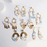 Korea Metal Ploymer Clay Long Dangle Drop Earrings for Women