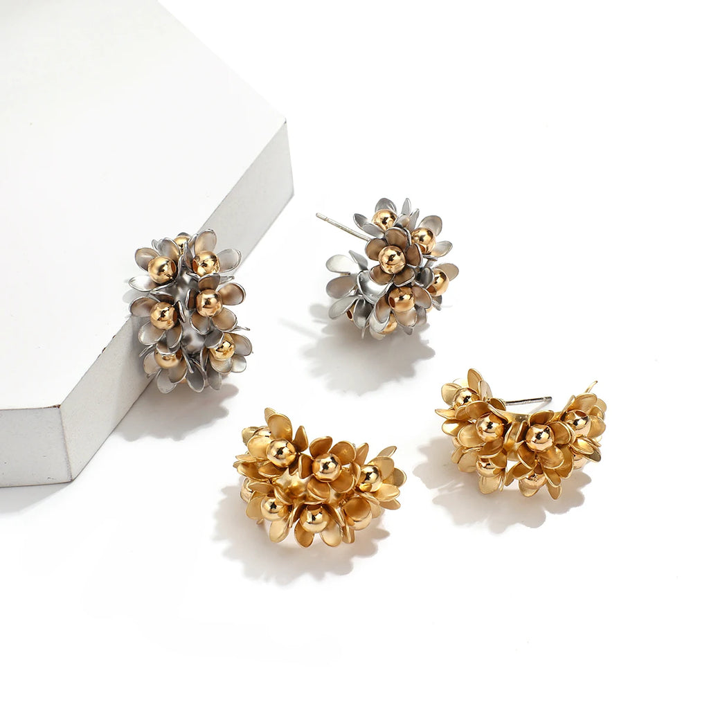 Vintage Metal Flower Big Stud Earrings For Women Western Jewelry