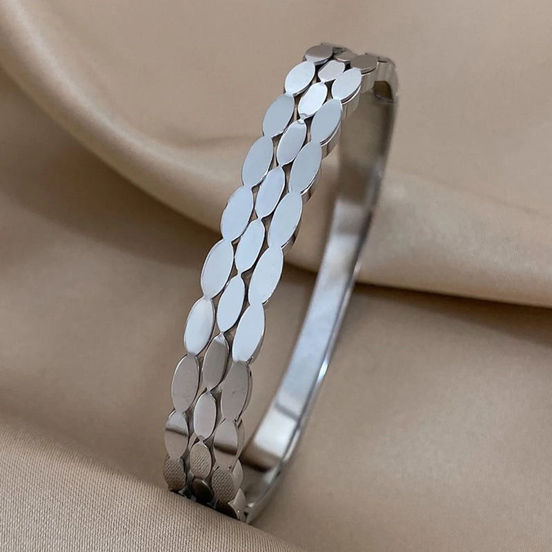 Oval Geometric Charm Stainless Steel Bangles Bracelets for Women