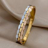 Oval Geometric Charm Stainless Steel Bangles Bracelets for Women