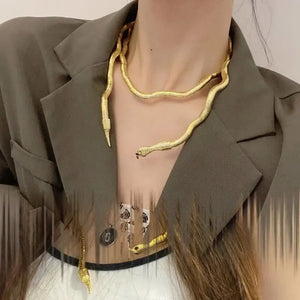 AENSOA Multilayer Bendy Snake Necklace Bracelet - Punk Chunky Jewelry