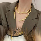 AENSOA Multilayer Bendy Snake Necklace Bracelet - Punk Chunky Jewelry