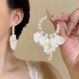 Shell Petal Crack Flower Hoop Earring Irregular Statement Jewelry