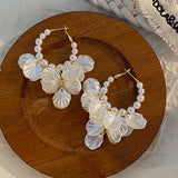 Shell Petal Crack Flower Hoop Earring Irregular Statement Jewelry