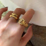Adjustable Metal Rings Charm Box Chain Crystal Belt Ring
