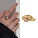 Adjustable Metal Rings Charm Box Chain Crystal Belt Ring
