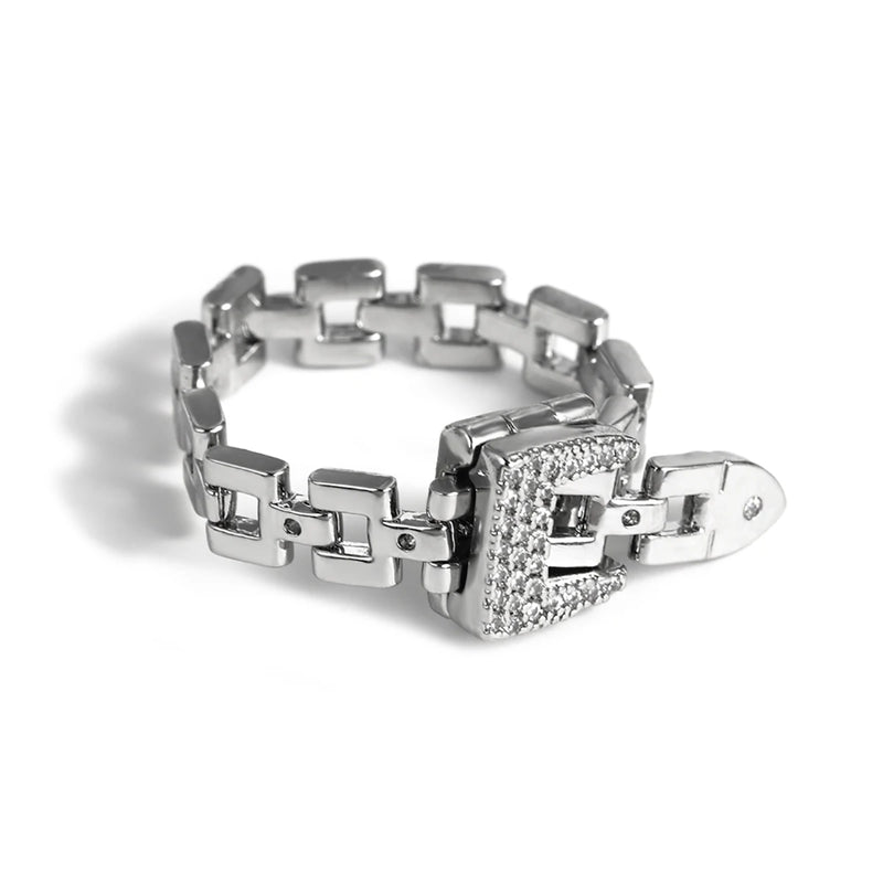 Adjustable Metal Rings Charm Box Chain Crystal Belt Ring