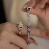 Adjustable Metal Rings Charm Box Chain Crystal Belt Ring