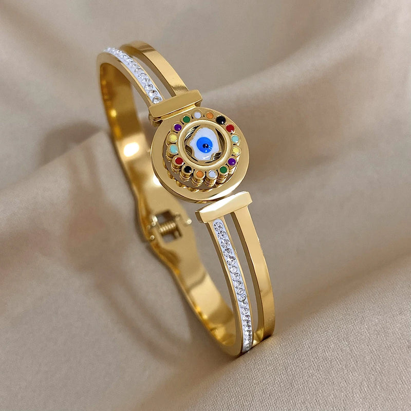 316L Stainless Steel Charm Bangle Bracelets 18K Plate Eyes Intersect Gift