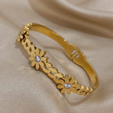 316L Stainless Steel Charm Daisy Flowers Bracelets Bangles for Women