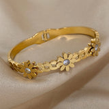 316L Stainless Steel Charm Daisy Flowers Bracelets Bangles for Women