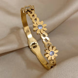 316L Stainless Steel Charm Daisy Flowers Bracelets Bangles for Women