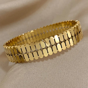316L Stainless Steel Double-Layer Oval Geometric Bangle