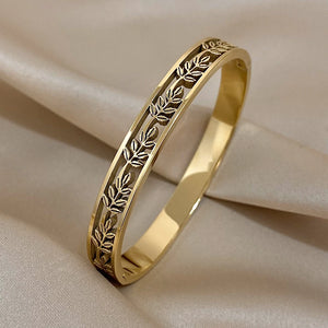 316L Stainless Steel Hollow Leaves Branches Bangles Bracelets for Women