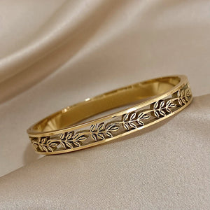 316L Stainless Steel Hollow Leaves Branches Bangles Bracelets for Women