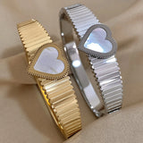 Stainless Steel Inlaid Shell Heart Bangle 18K Plated Jewelry